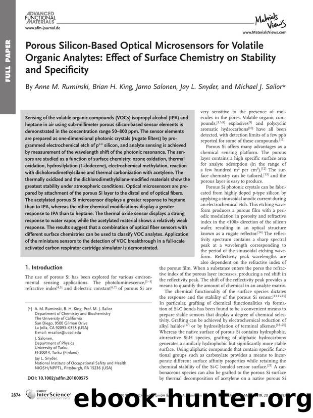 Porous SiliconBased Optical Microsensors for Volatile Organic Analytes: Effect of Surface Chemistry on Stability and Specificity by wcu