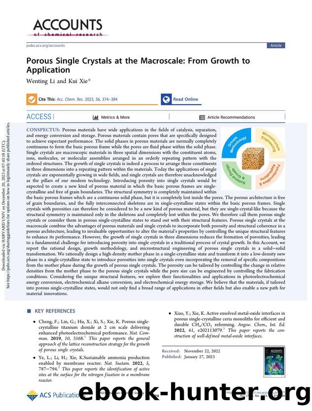Porous Single Crystals at the Macroscale: From Growth to Application by Wenting Li & Kui Xie