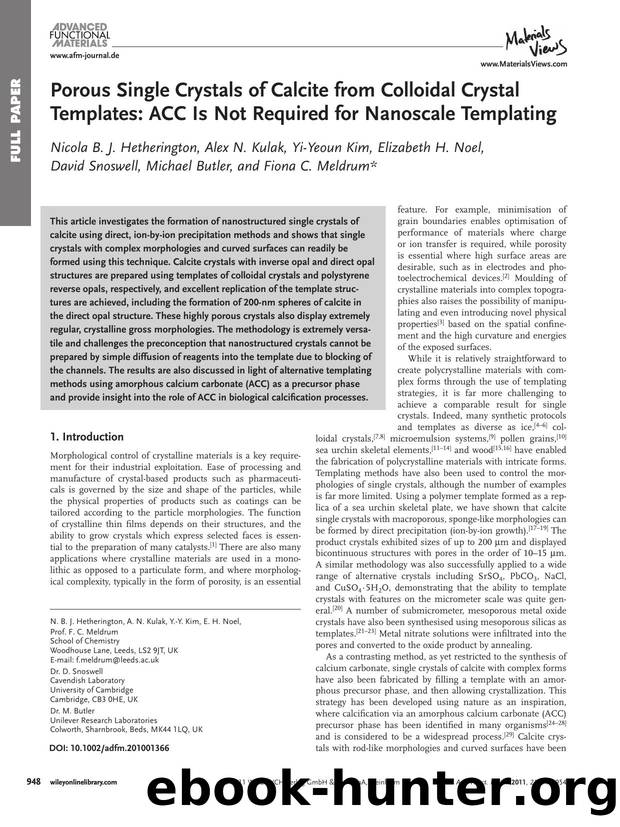 Porous Single Crystals of Calcite from Colloidal Crystal Templates: ACC Is Not Required for Nanoscale Templating by wcu
