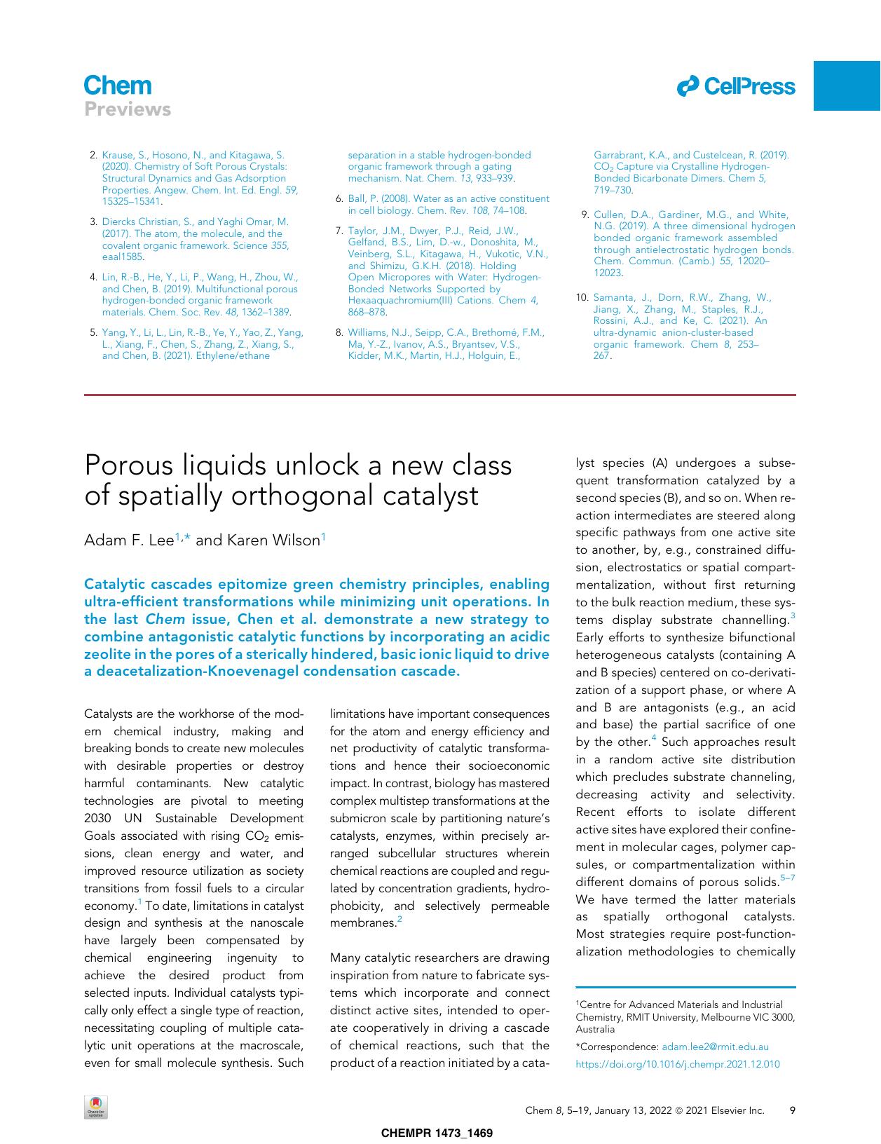 Porous liquids unlock a new class of spatially orthogonal catalyst by Adam F. Lee & Karen Wilson