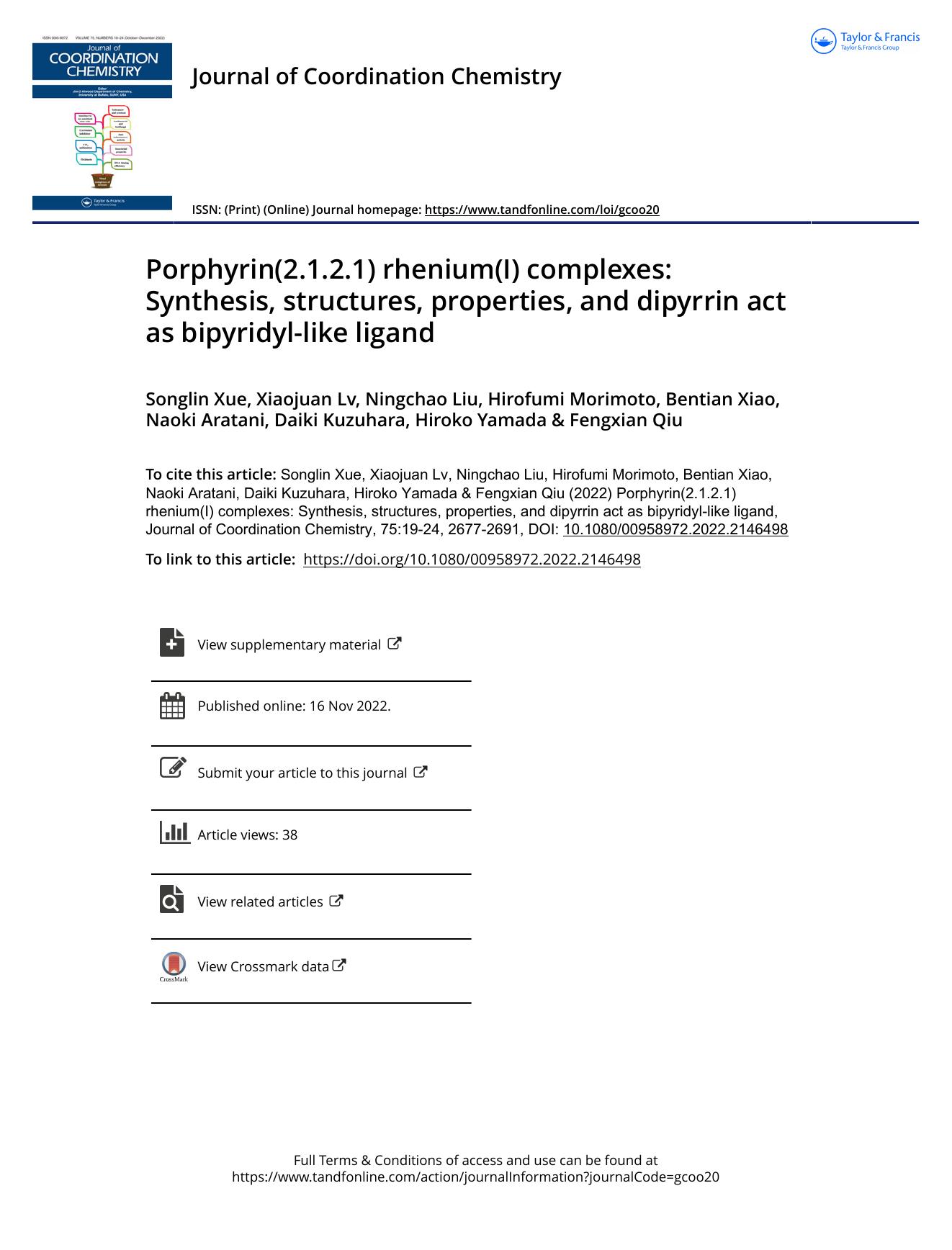Porphyrin(2.1.2.1) rhenium(I) complexes: Synthesis, structures, properties, and dipyrrin act as bipyridyl-like ligand by unknow