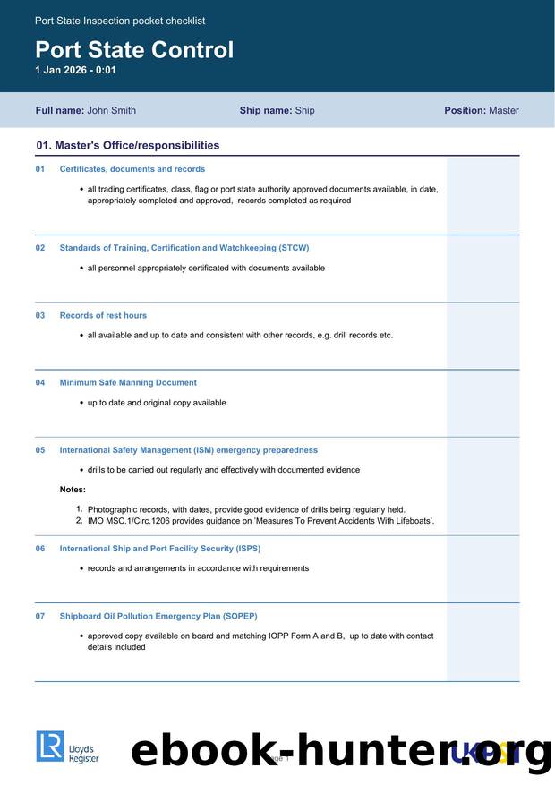Port State Control Checklist by Unknown
