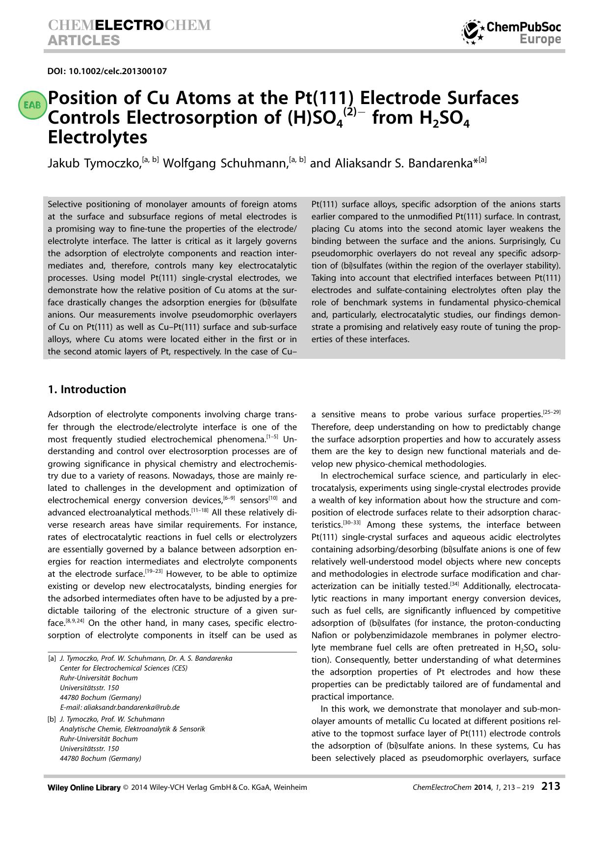 Position of Cu Atoms at the Pt(111) Electrode Surfaces Controls Electrosorption of (H)SO4(2) from H2SO4 Electrolytes by Unknown