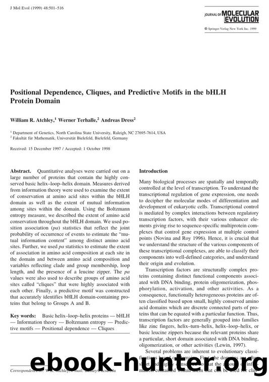 Positional Dependence, Cliques, and Predictive Motifs in the bHLH Protein Domain by Atchley W. et al