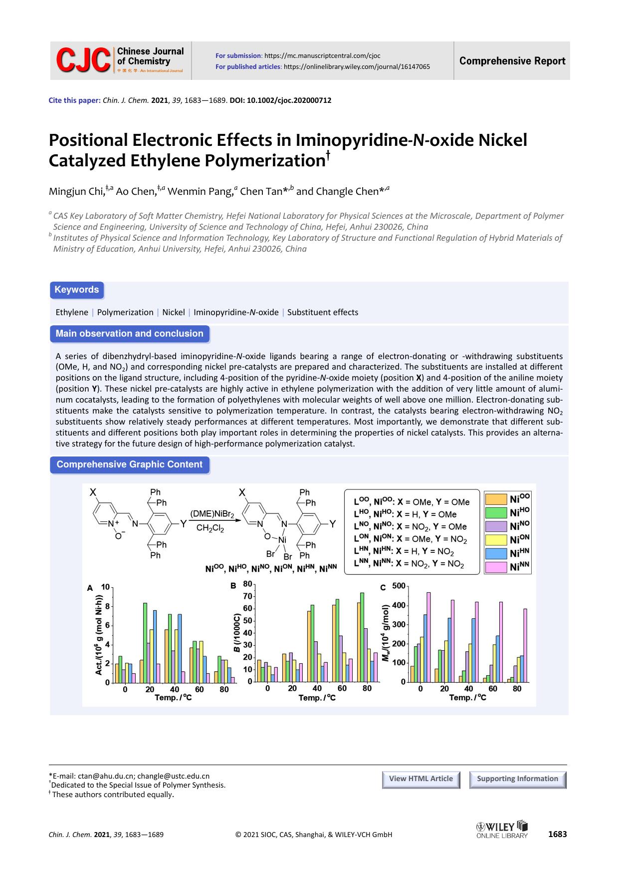 Positional Electronic Effects in Iminopyridine-N-oxide Nickel Cat-alyzed Ethylene Polymerization by tan chen