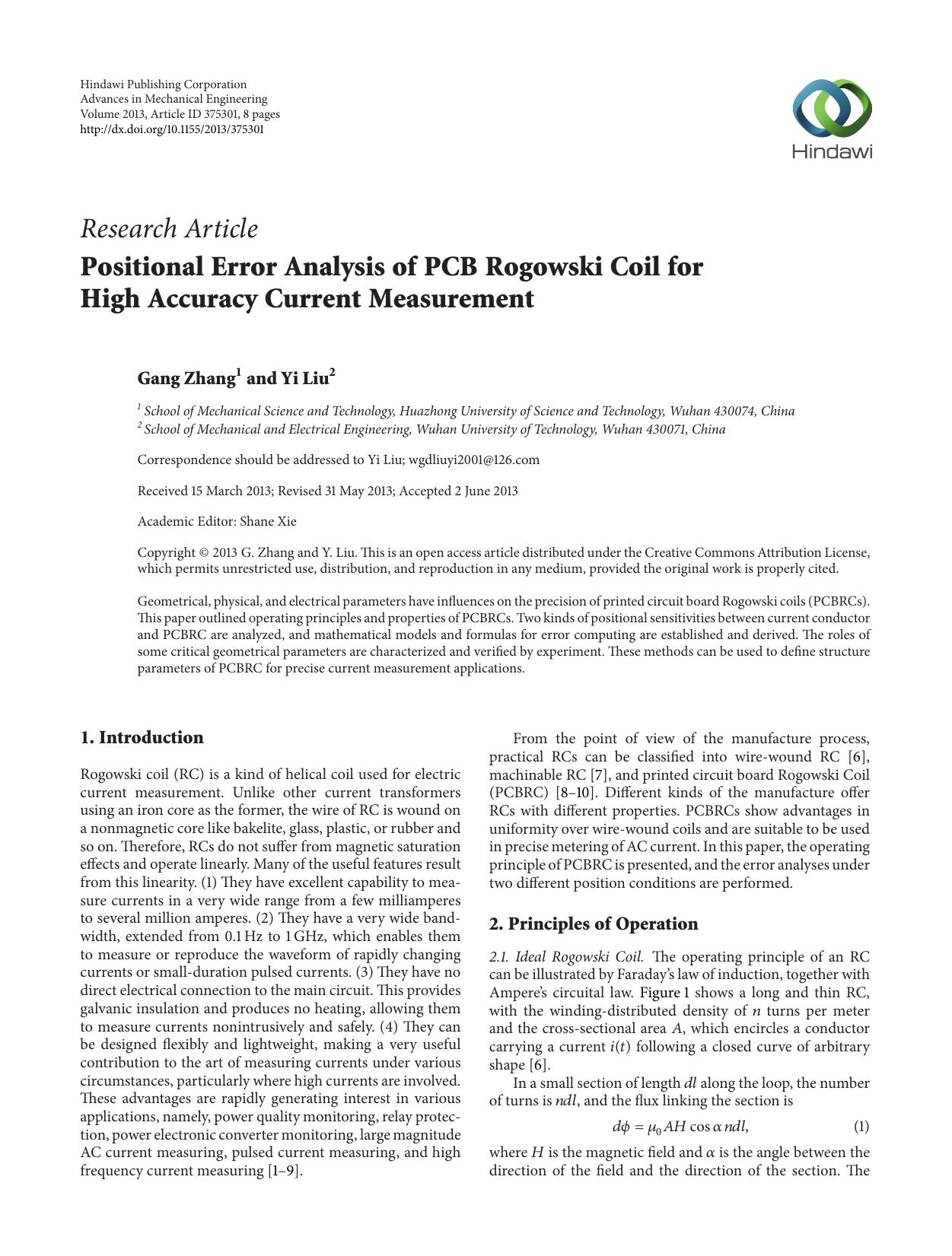 Positional Error Analysis of PCB Rogowski Coil for High Accuracy Current Measurement by Gang Zhang Yi Liu