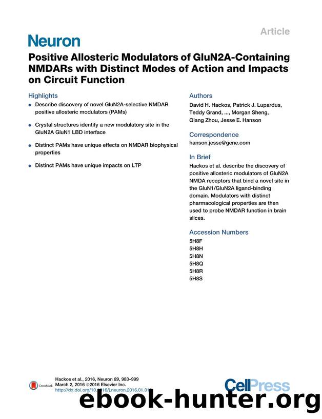 Positive Allosteric Modulators of GluN2A-Containing NMDARs with Distinct Modes of Action and Impacts on Circuit Function by unknow