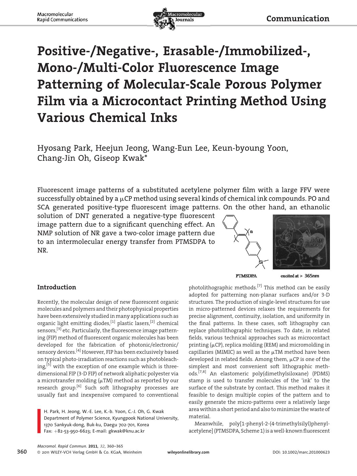 PositiveNegative, ErasableImmobilized, MonoMultiColor Fluorescence Image Patterning of MolecularScale Porous Polymer Film via a Microcontact Printing Method Using Various Chemical Inks by Unknown