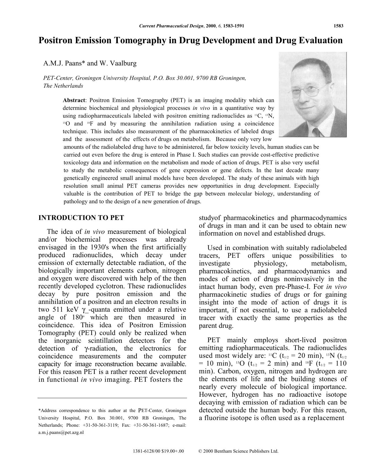 Positron Emission Tomography in Drug Development and Drug Evaluation by Noman