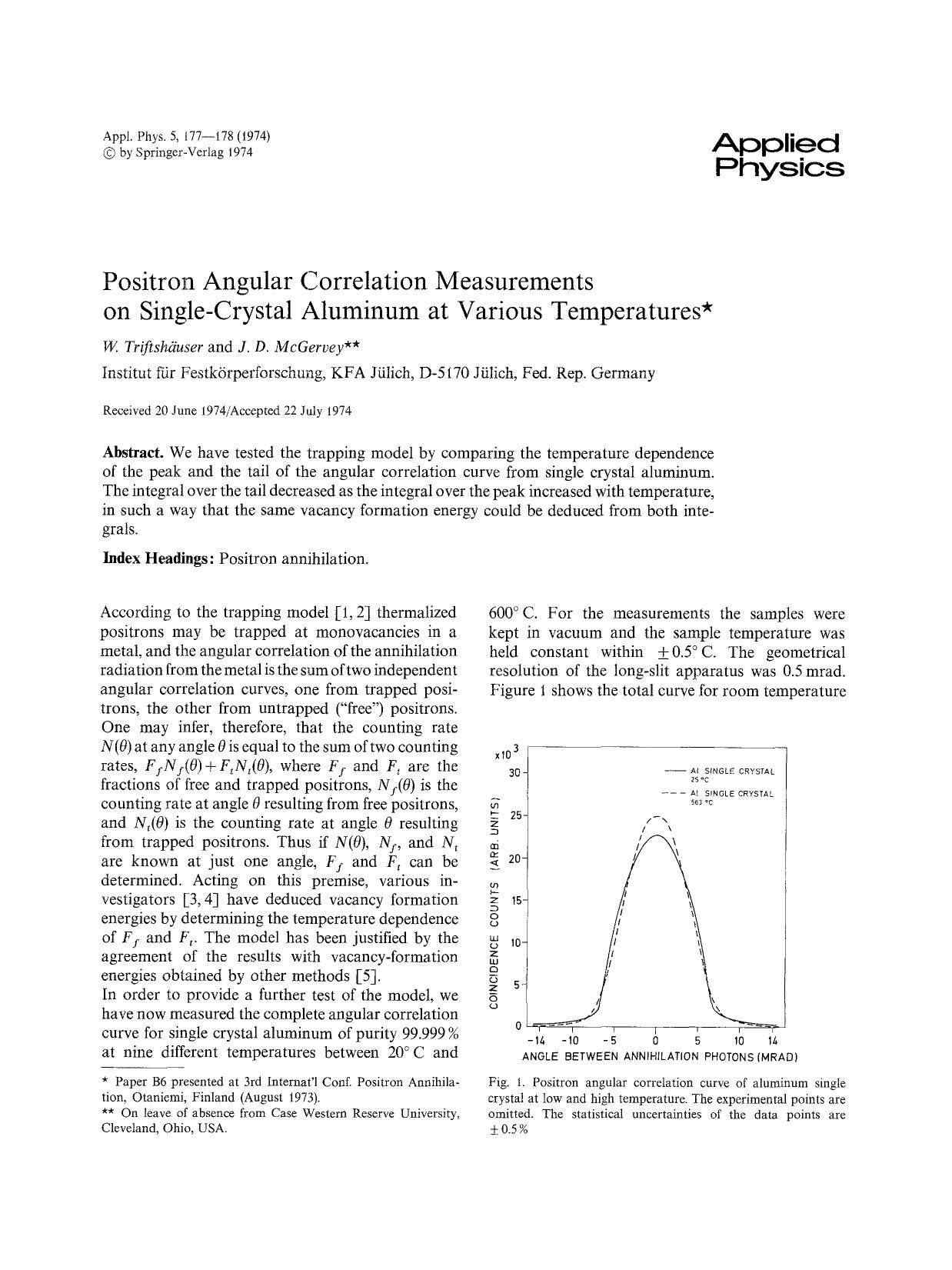 Positron angular correlation measurements on single-crystal aluminum at various temperatures by Unknown