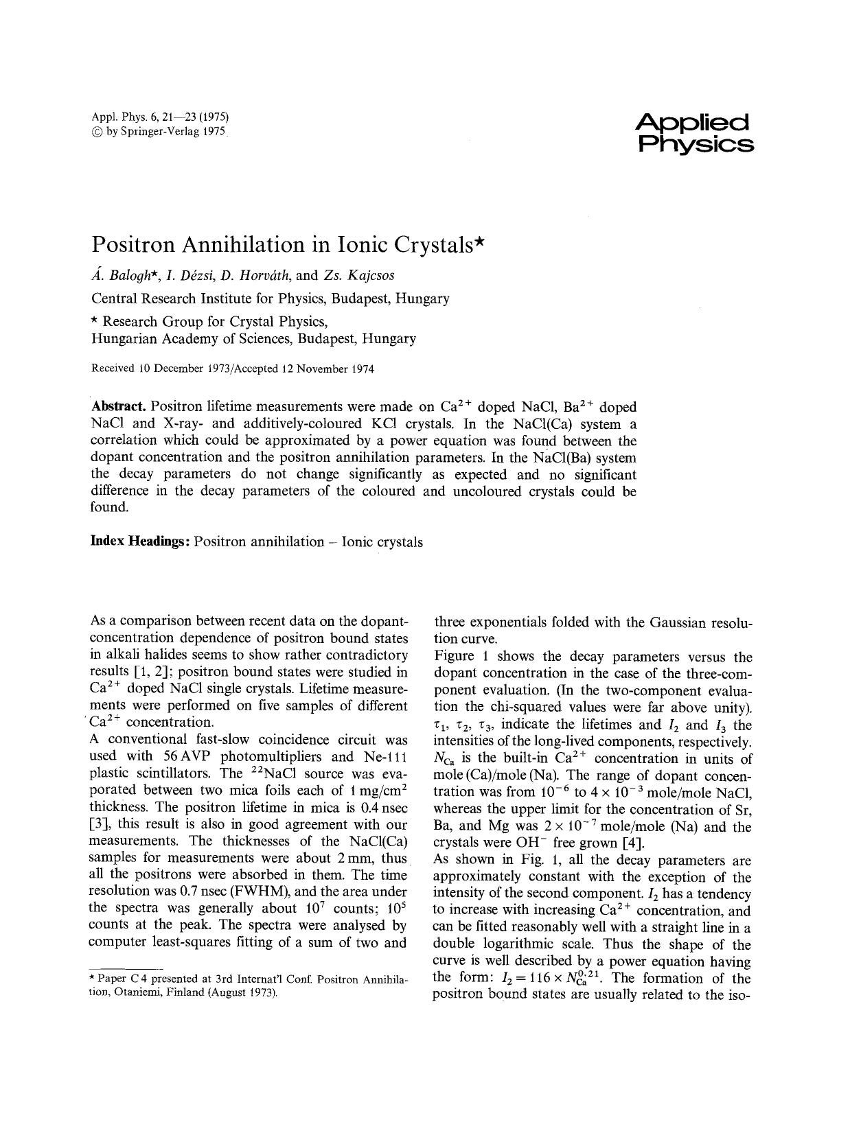 Positron annihilation in ionic crystals by Unknown