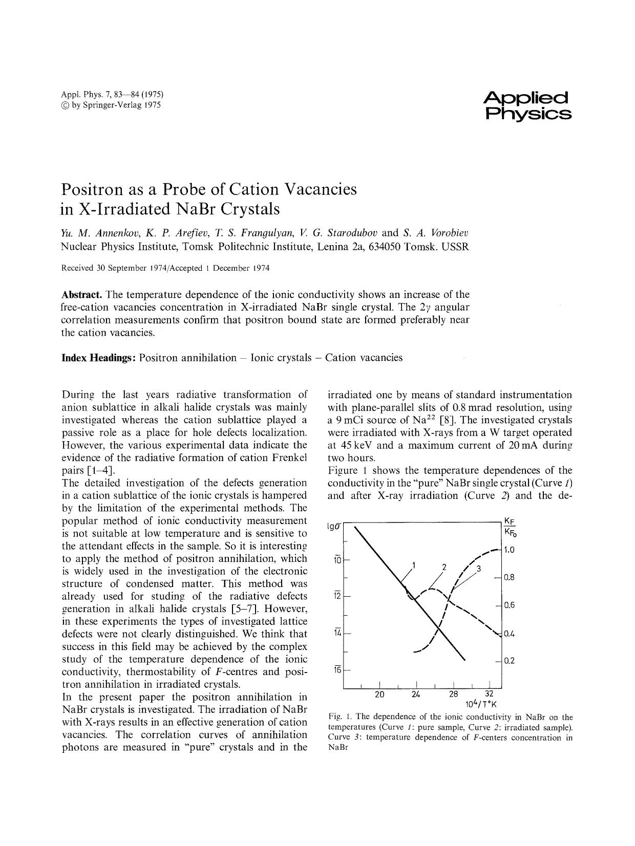 Positron as a probe of cation vacancies in X-irradiated NaBr crystals by Unknown