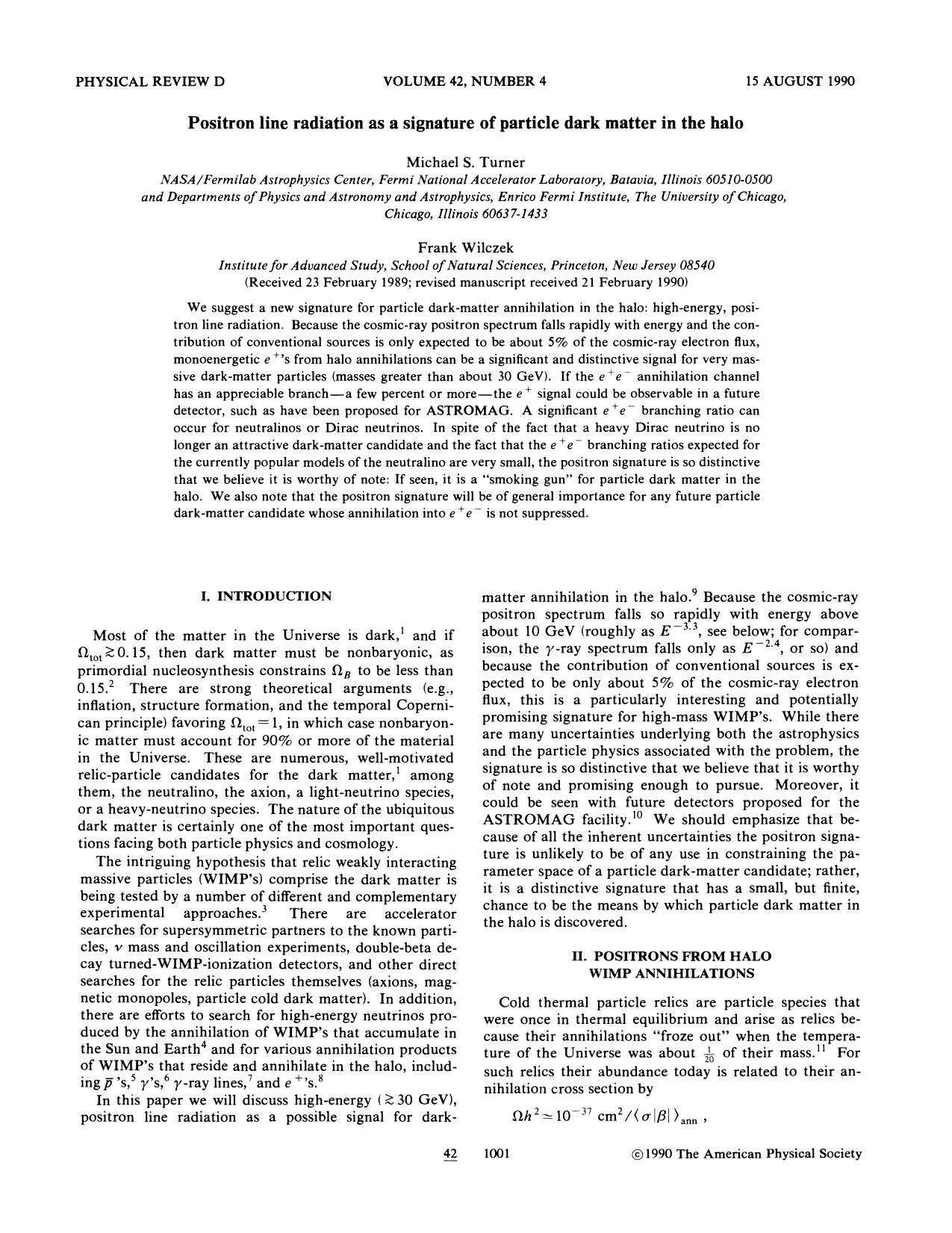 Positron line radiation as a signature of particle dark matter... (1990) by Unknown
