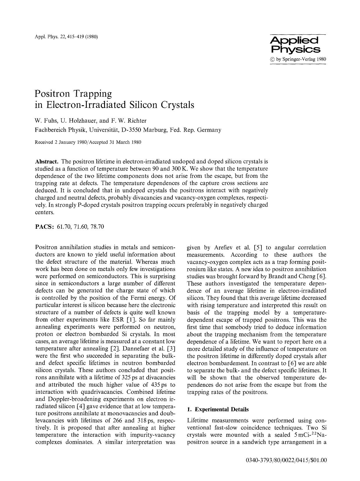 Positron trapping in electron-irradiated silicon crystals by Unknown