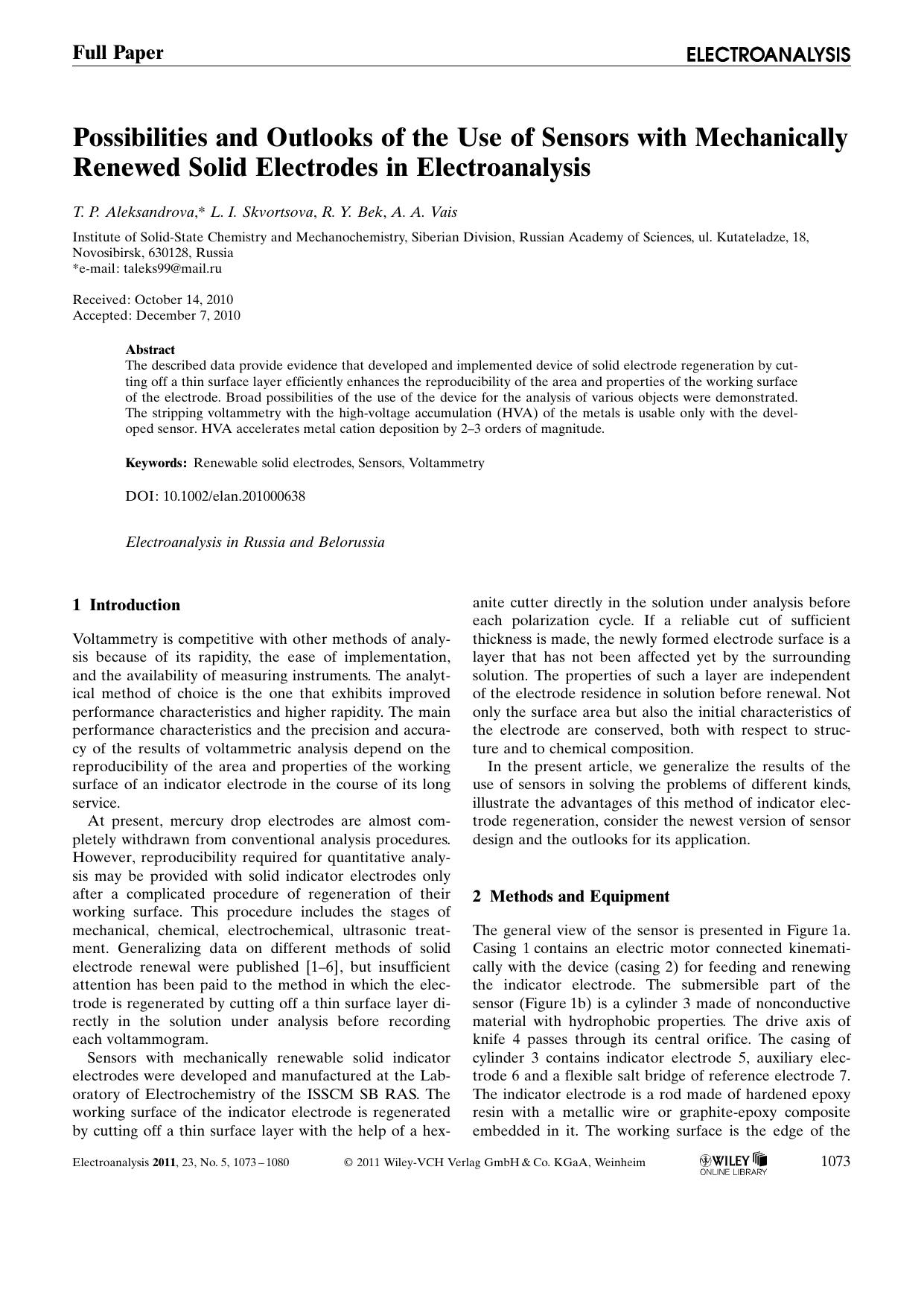 Possibilities and Outlooks of the Use of Sensors with Mechanically Renewed Solid Electrodes in Electroanalysis by Unknown