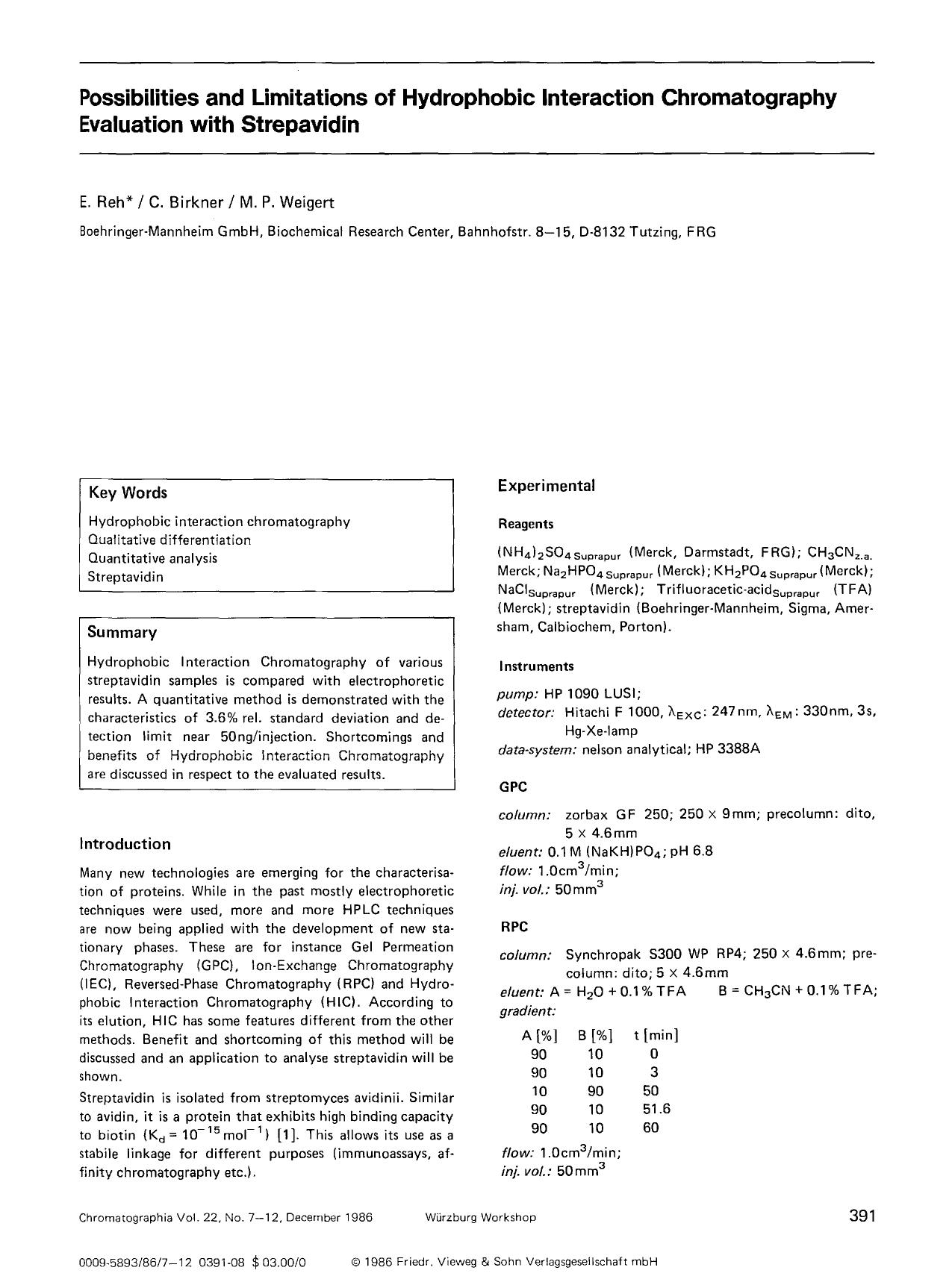 Possibilities and limitations of hydrophobic interaction chromatography evaluation with strepavidin by Unknown