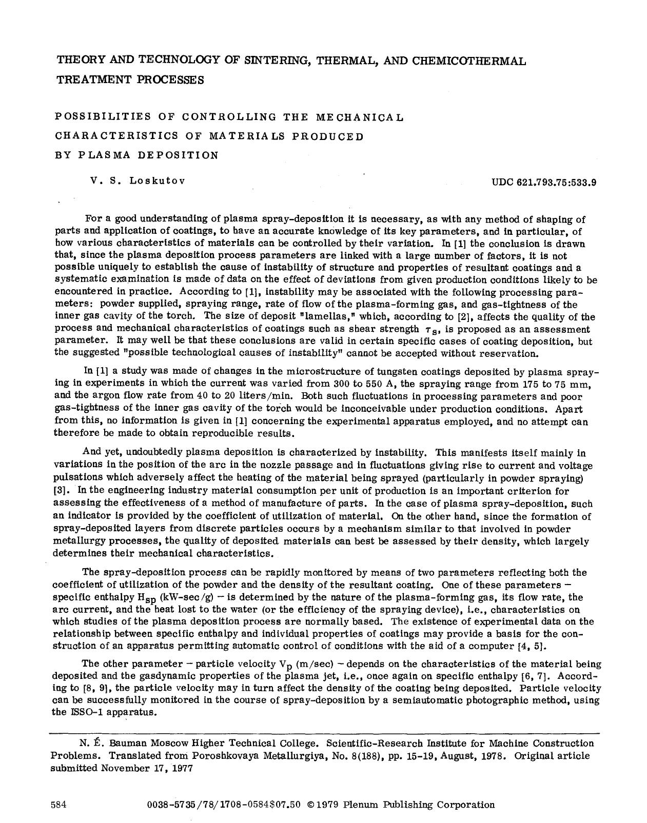 Possibilities of controlling the mechanical characteristics of materials produced by plasma deposition by Unknown