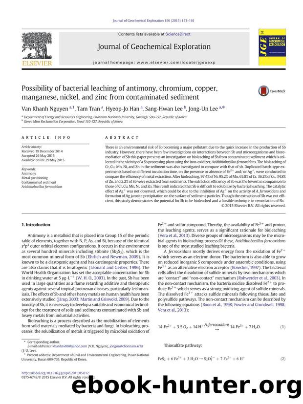 Possibility of bacterial leaching of antimony, chromium, copper, manganese, nickel, and zinc from contaminated sediment by Van Khanh Nguyen & Tam Tran & Hyeop-Jo Han & Sang-Hwan Lee & Jong-Un Lee