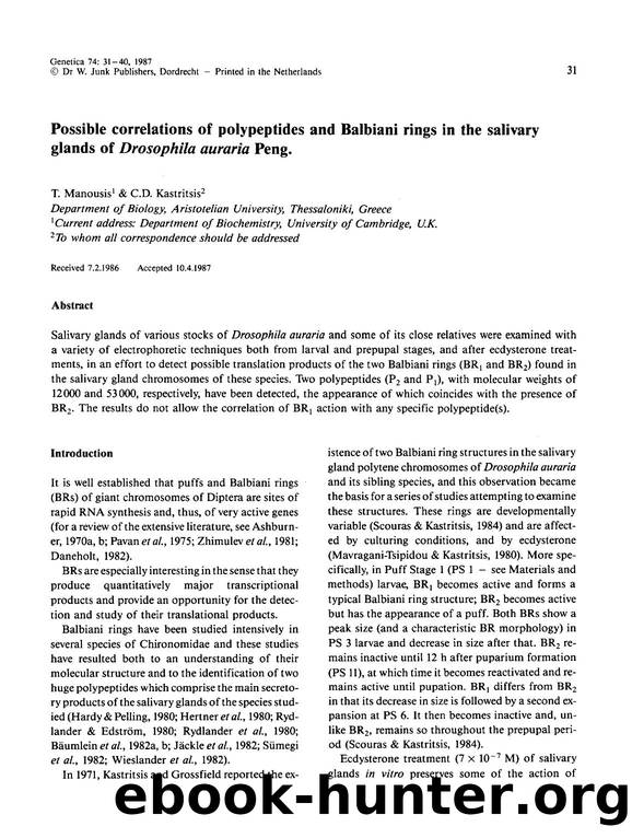 Possible correlations of polypeptides and Balbiani rings in the salivary glands of <Emphasis Type="Italic">Drosophila auraria<Emphasis> Peng. by Unknown