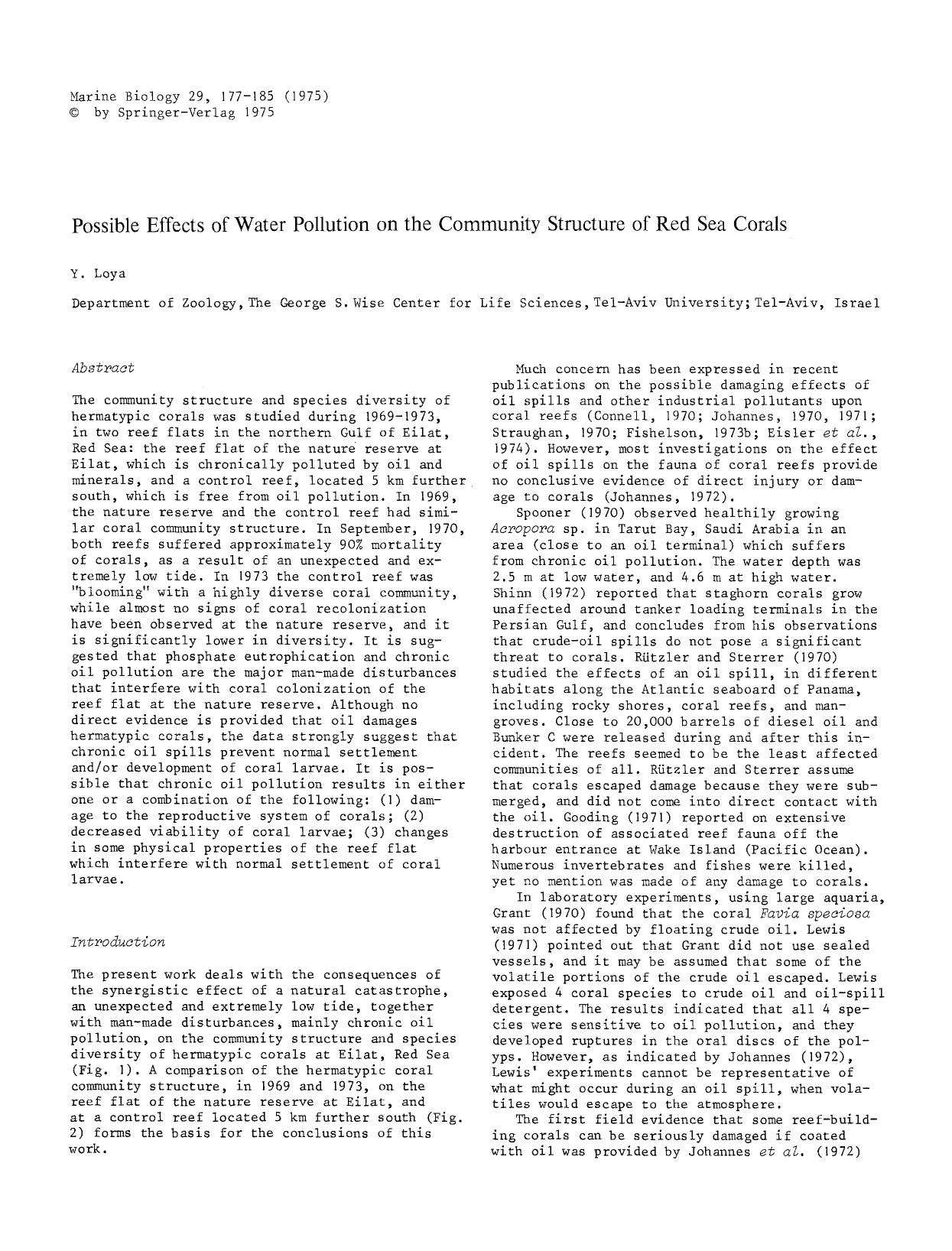 Possible effects of water pollution on the community structure of Red Sea corals by Unknown