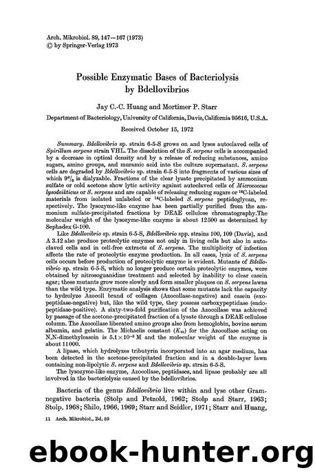 Possible enzymatic bases of bacteriolysis by bdellovibrios by Unknown