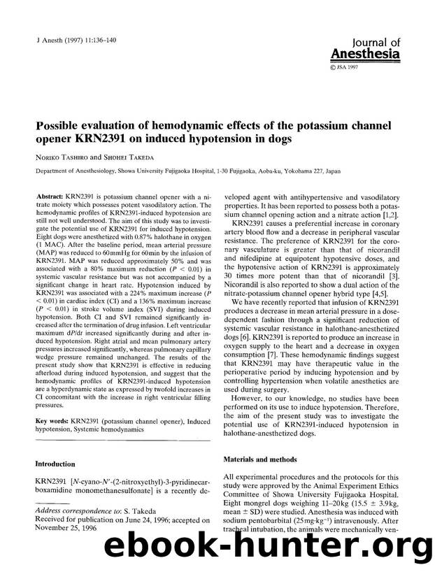 Possible evaluation of hemodynamic effects of the potassium channel opener KRN2391 on induced hypotension in dogs by Unknown