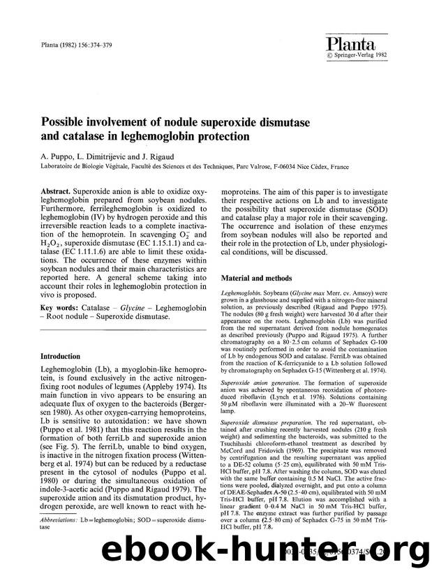 Possible involvement of nodule superoxide dismutase and catalase in leghemoglobin protection by Unknown