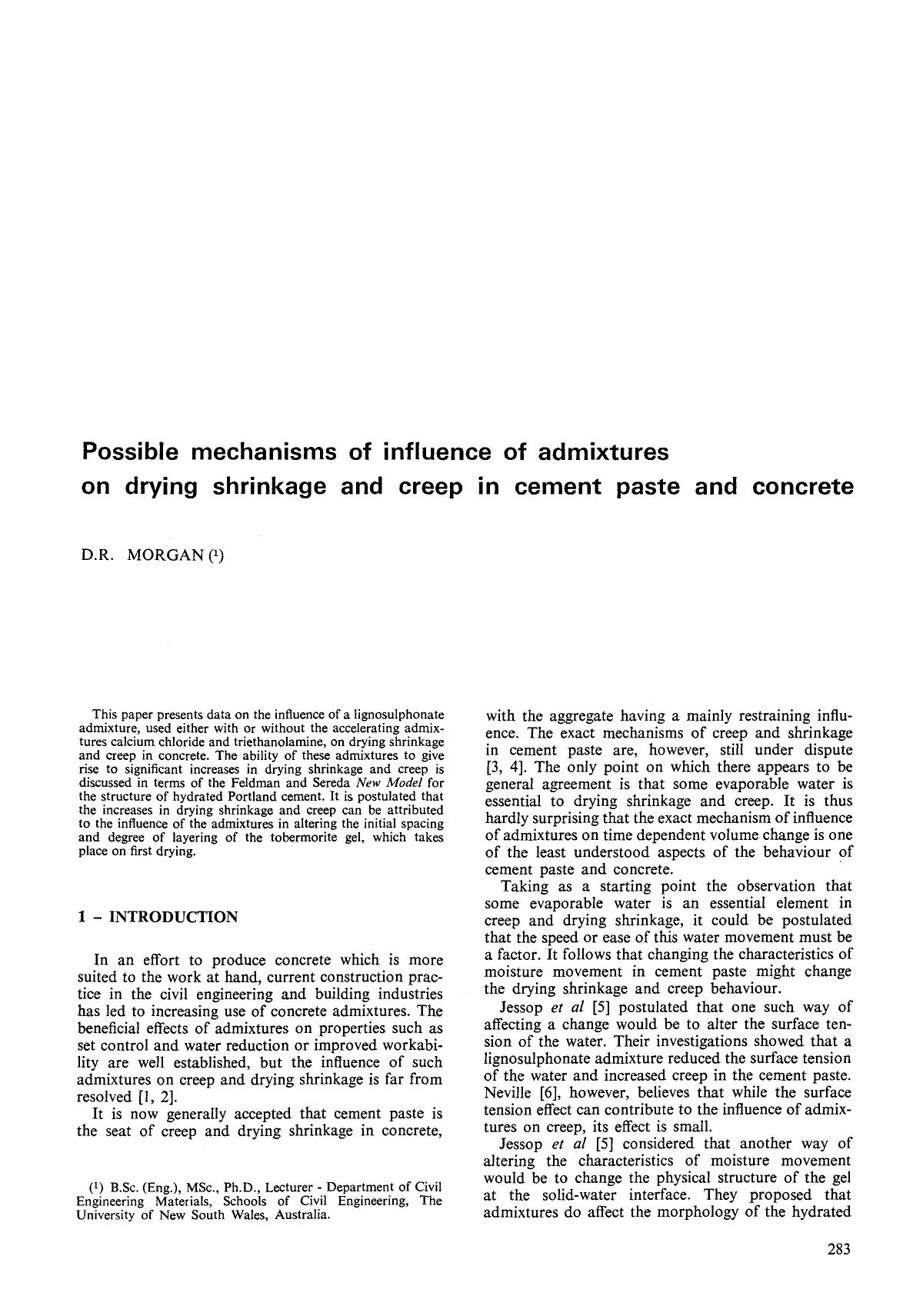 Possible mechanisms of influence of admixtures on drying shrinkage and creep in cement paste and concrete by Unknown