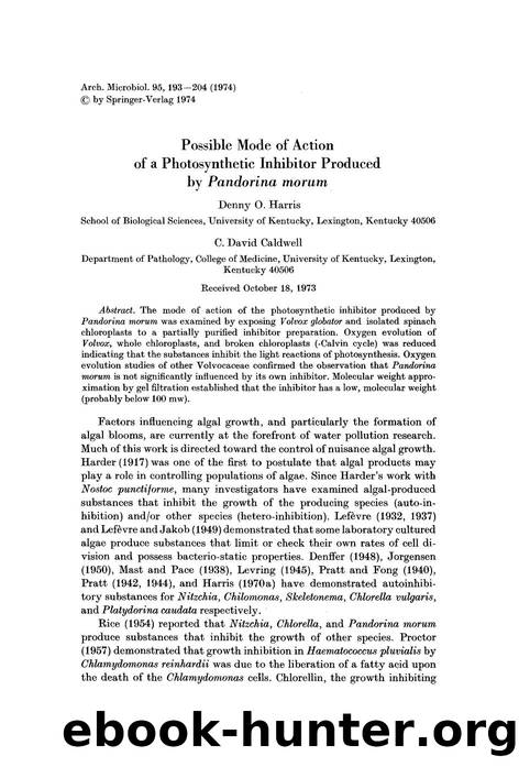 Possible mode of action of a photosynthetic inhibitor produced by <Emphasis Type="Italic">Pandorina morum <Emphasis> by Unknown