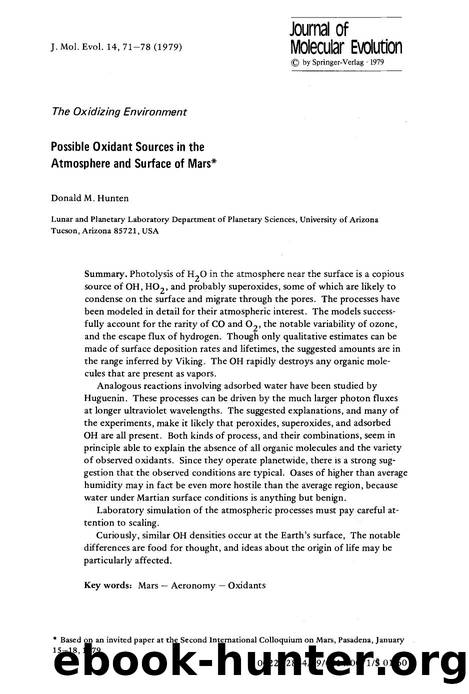 Possible oxidant sources in the atmosphere and surface of Mars by Unknown