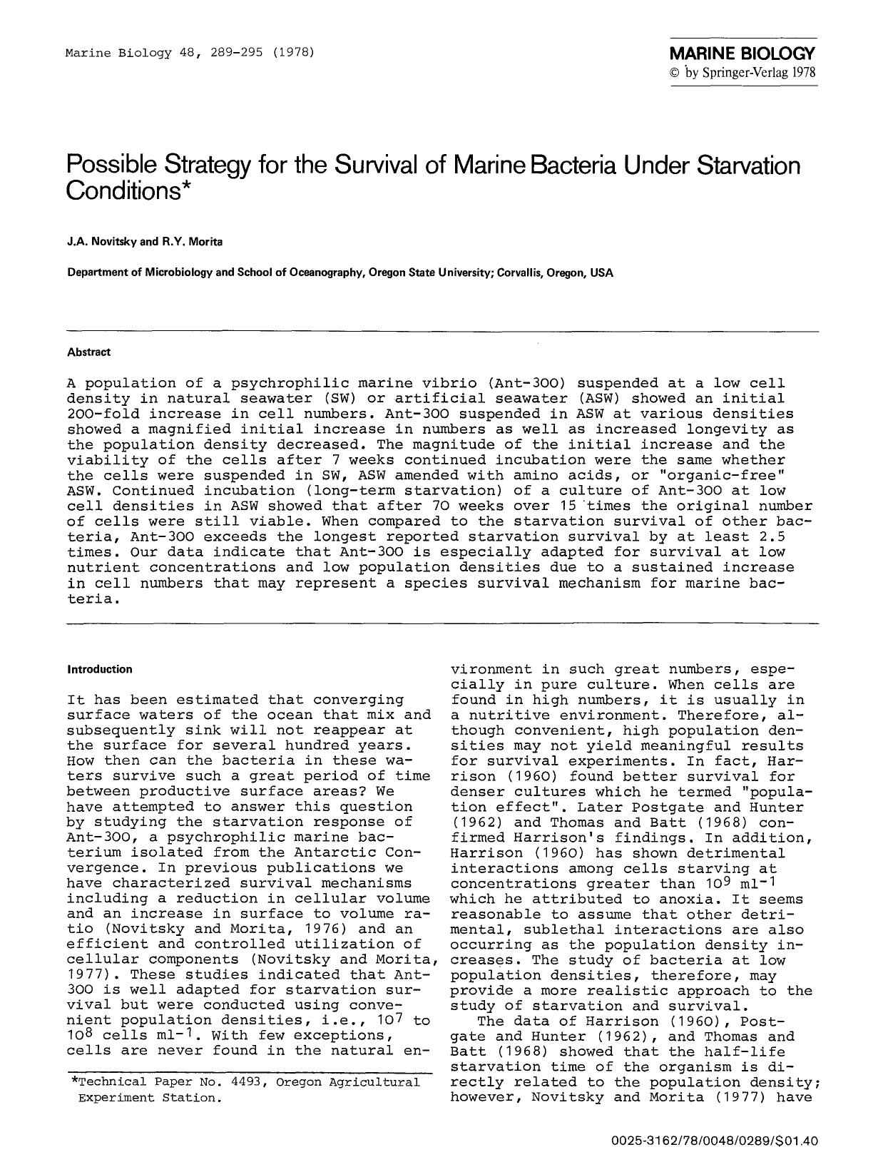 Possible strategy for the survival of marine bacteria under starvation conditions by Unknown