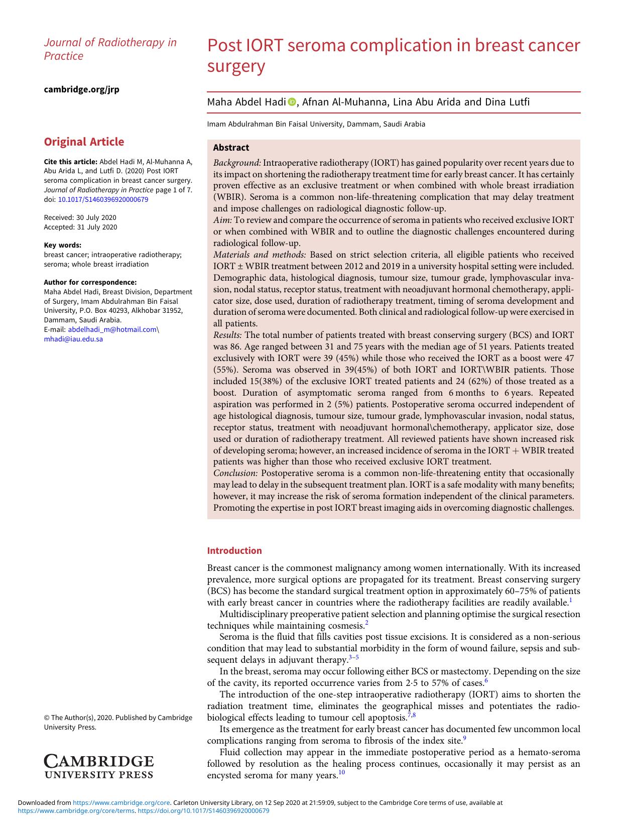 Post IORT seroma complication in breast cancer surgery by Unknown