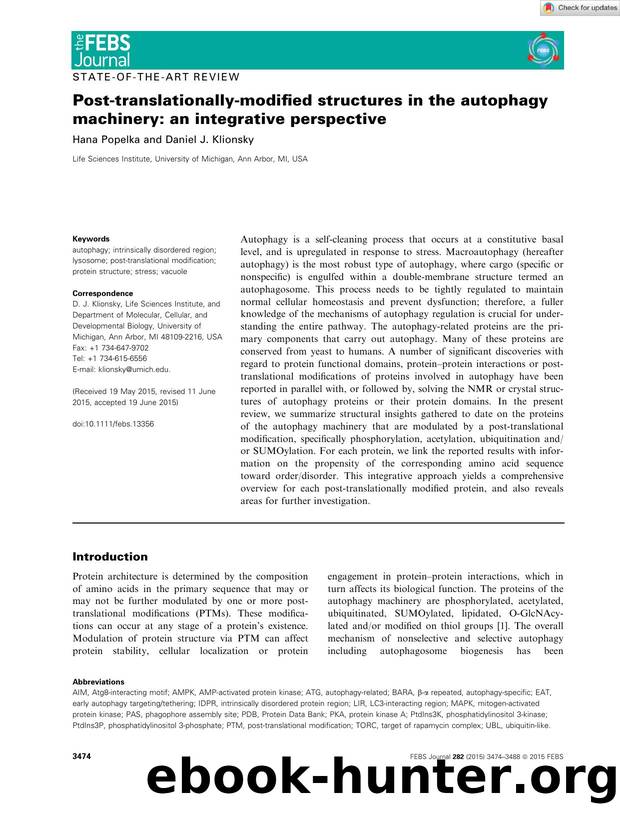 Postâtranslationallyâmodified structures in the autophagy machinery: an integrative perspective by Unknown