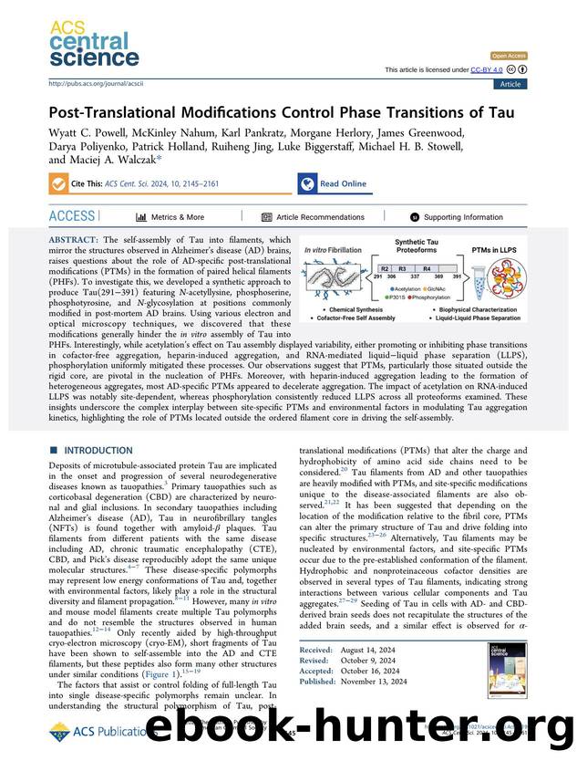 Post-Translational Modifications Control Phase Transitions of Tau by unknow