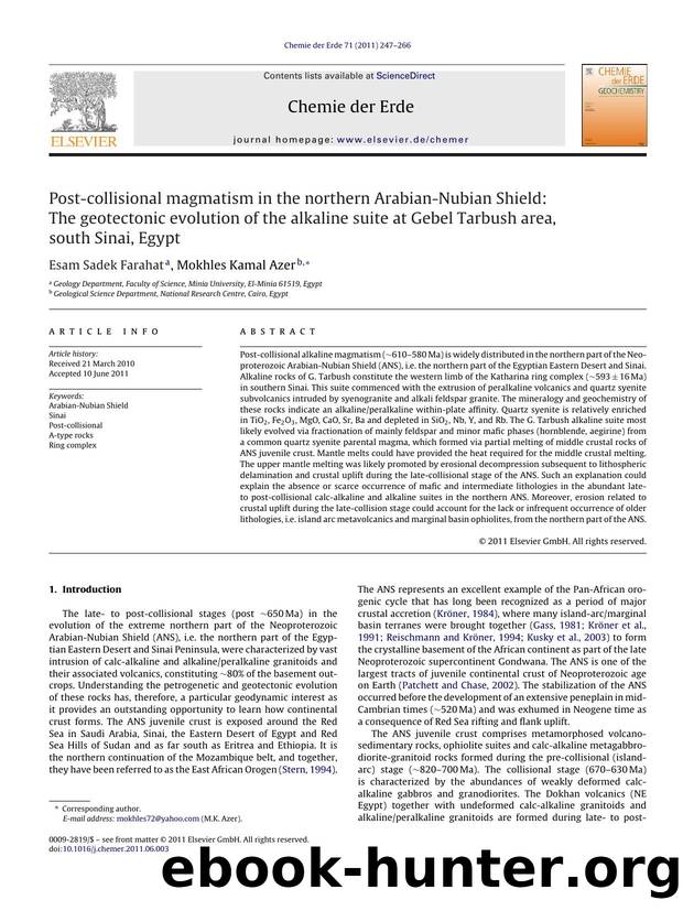Post-collisional magmatism in the northern Arabian-Nubian Shield: The geotectonic evolution of the alkaline suite at Gebel Tarbush area, south Sinai, Egypt by Esam Sadek Farahat