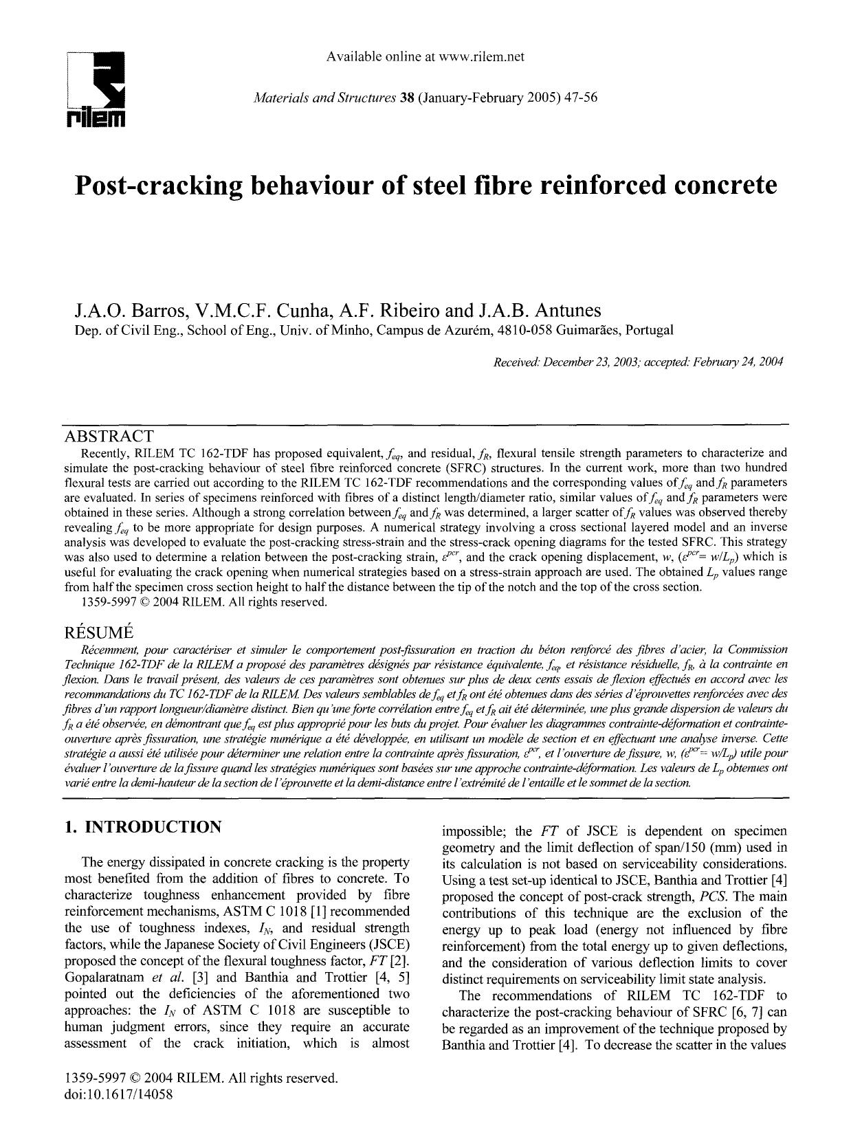 Post-cracking behaviour of steel fibre reinforced concrete by Unknown