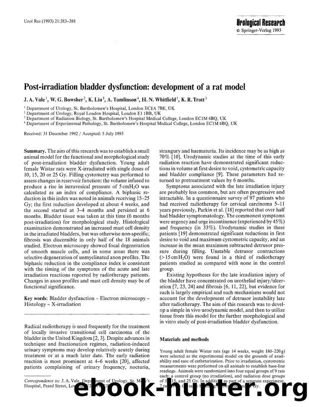 Post-irradiation bladder dysfunction: development of a rat model by Unknown