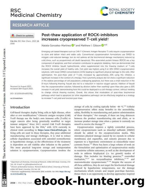 Post-thaw application of ROCK-inhibitors increases cryopreserved T-cell yield by Natalia Gonzalez-Martinez & Matthew I. Gibson