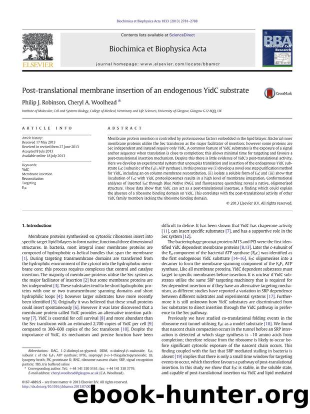 Post-translational membrane insertion of an endogenous YidC substrate by Philip J. Robinson & Cheryl A. Woolhead