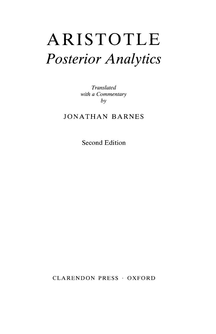 Posterior Analytics (Clarendon Aristotle Series) by Aristotle