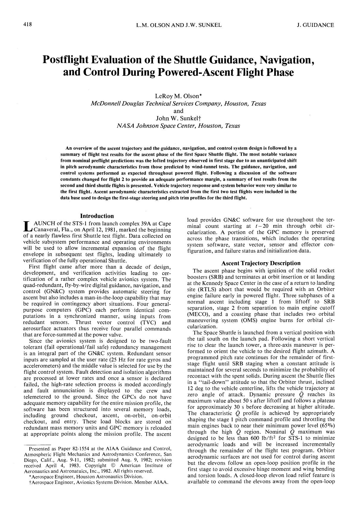 Postflight evaluation of the Shuttle guidance, navigation, and control during powered-ascent flight phase by Unknown