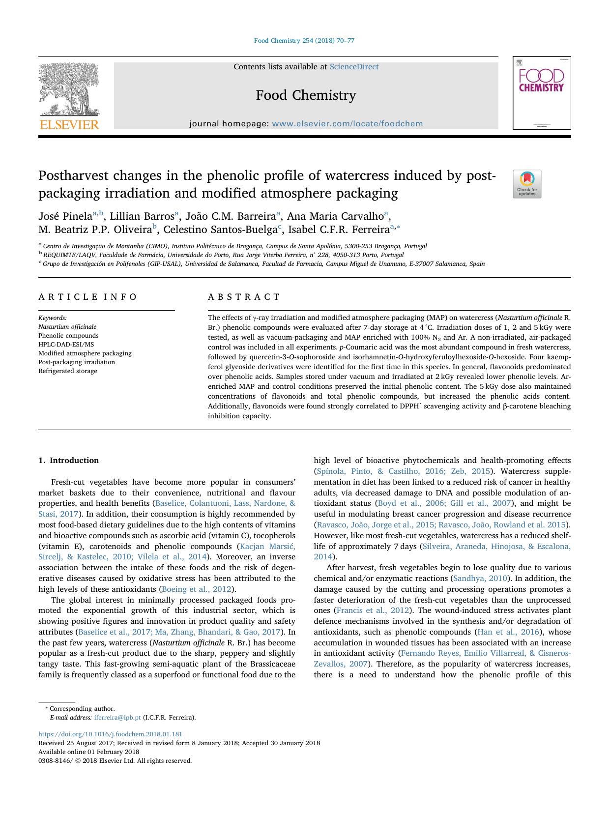Postharvest changes in the phenolic profile of watercress induced by post-packaging irradiation and modified atmosphere packaging by unknow