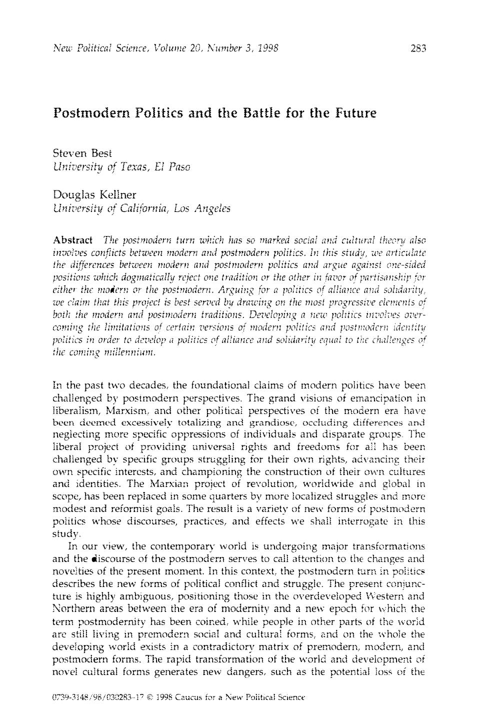Postmodern Politics and the Battle for the Future. by Postmodern Politics & the Battle for the Future OCR