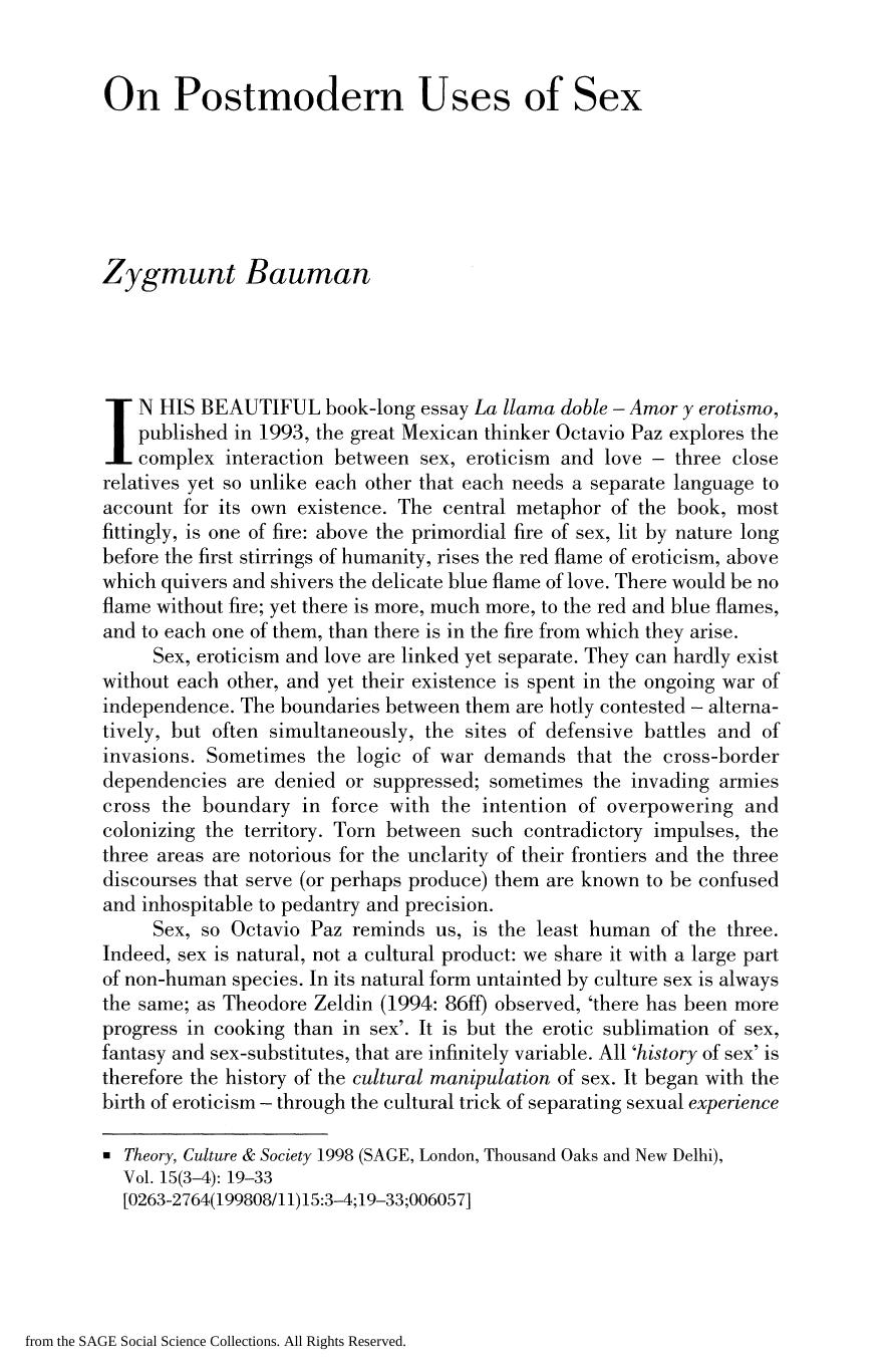 Postmodern Uses Of Sex by Unknown
