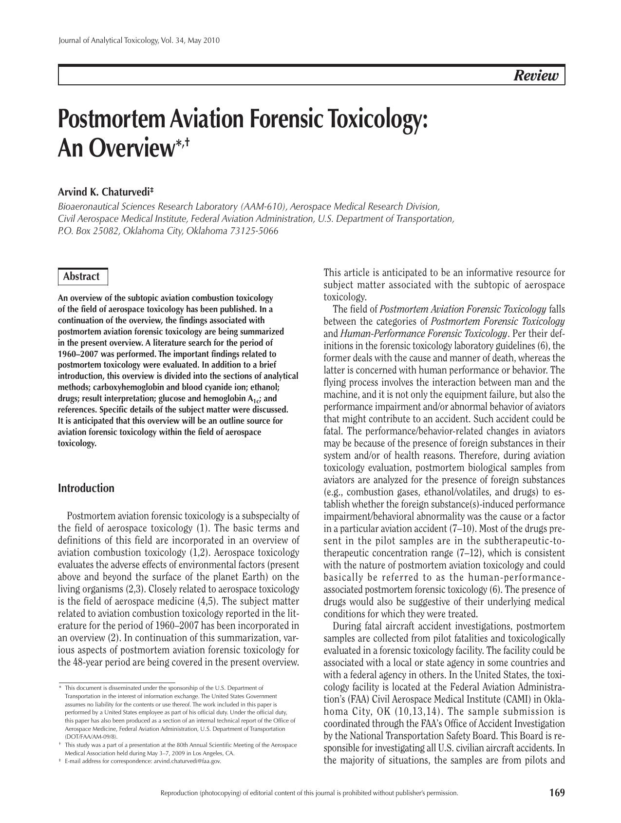 Postmortem Aviation Forensic Toxicology: An Overview by Arvind K. Chaturvedi