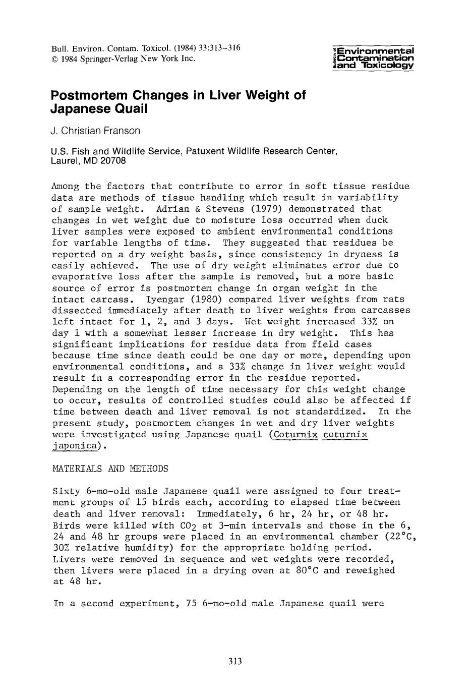 Postmortem changes in liver weight of Japanese quail by Unknown