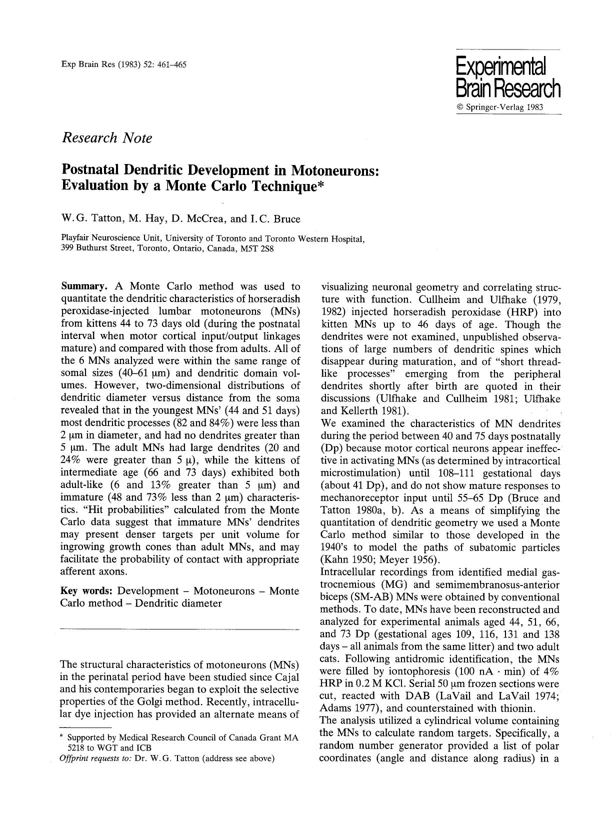 Postnatal dendritic development in motoneurons: Evaluation by a Monte Carlo technique by Unknown