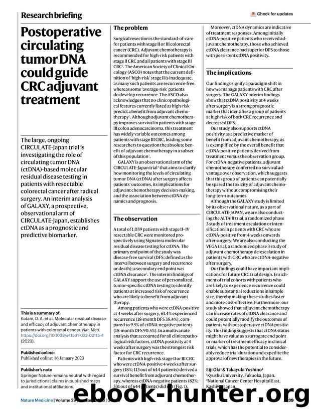 Postoperative circulating tumor DNA could guide CRC adjuvant treatment by Unknown