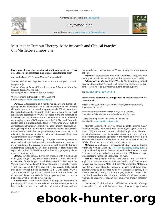 Postrelapse disease-free survival with adjuvant mistletoe versus oral Etoposide in osteosarcoma patients: a randomized study by Alessandra Longhi & Erminia Mariani & Marcus Reif