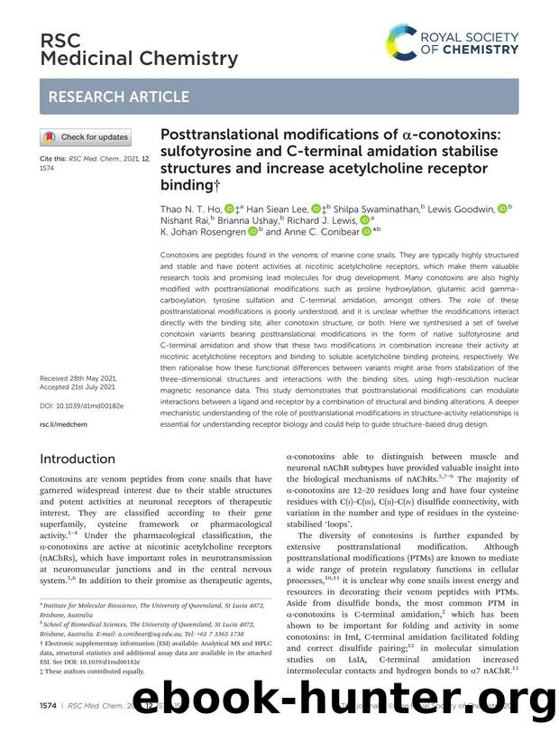 Posttranslational modifications of Î±-conotoxins: sulfotyrosine and C-terminal amidation stabilise structures and increase acetylcholine receptor binding by unknow